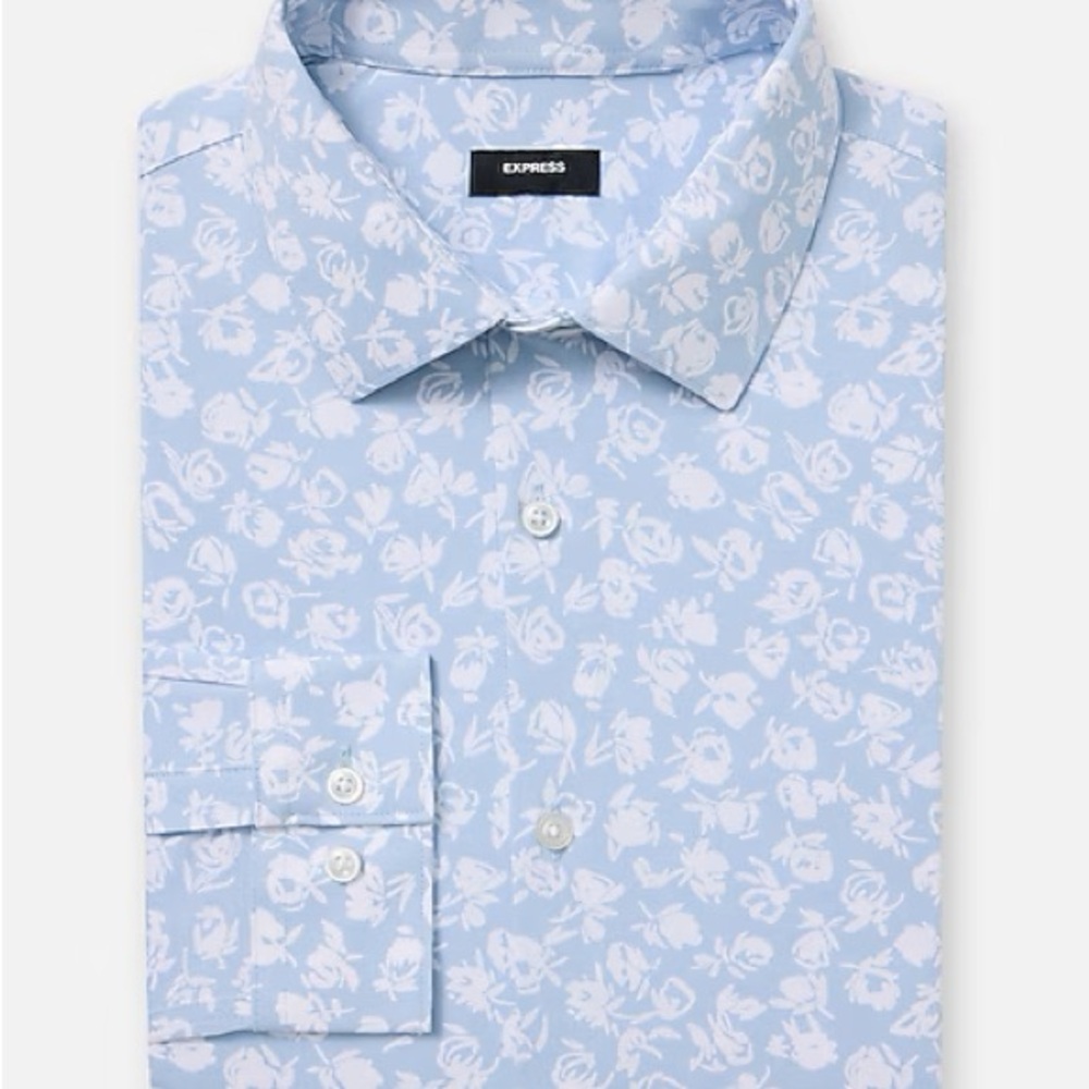 Express Light Blue and White Floral Button Down Shirt